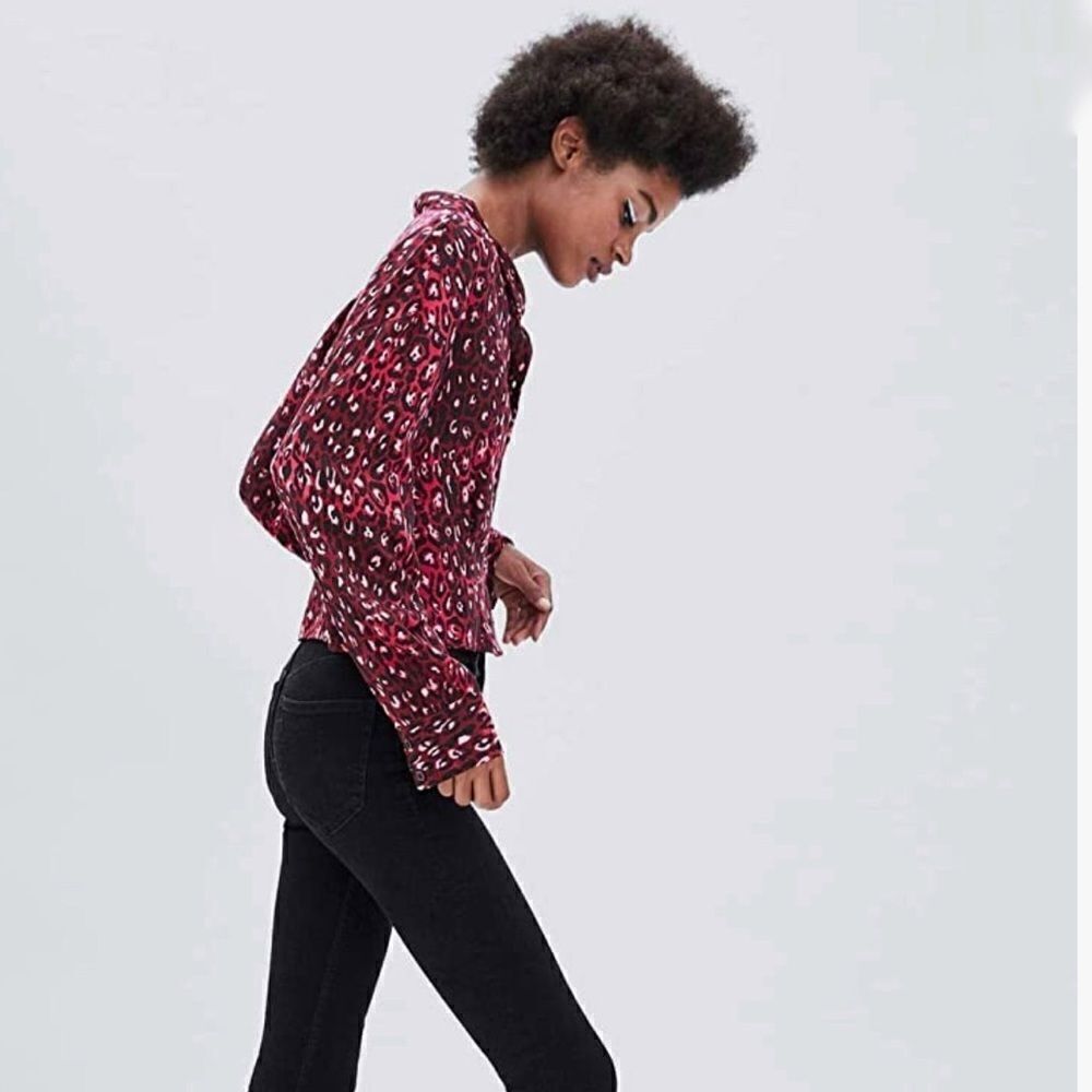 Zara Leopard Print Long Sleeve Button Down Crop Top - Picture 8 of 9